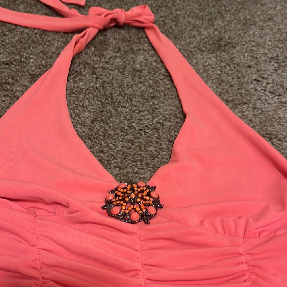 Disco 70s Coral Spring Dress - Picture 2 of 6